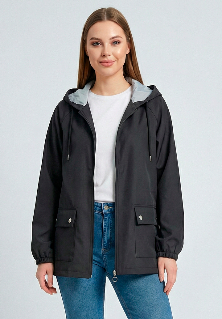 Kadın Kapüşonlu Su Geçirmez Bondit Kumaş Mevsimlik Yağmurluk ve Rüzgarlık - 5