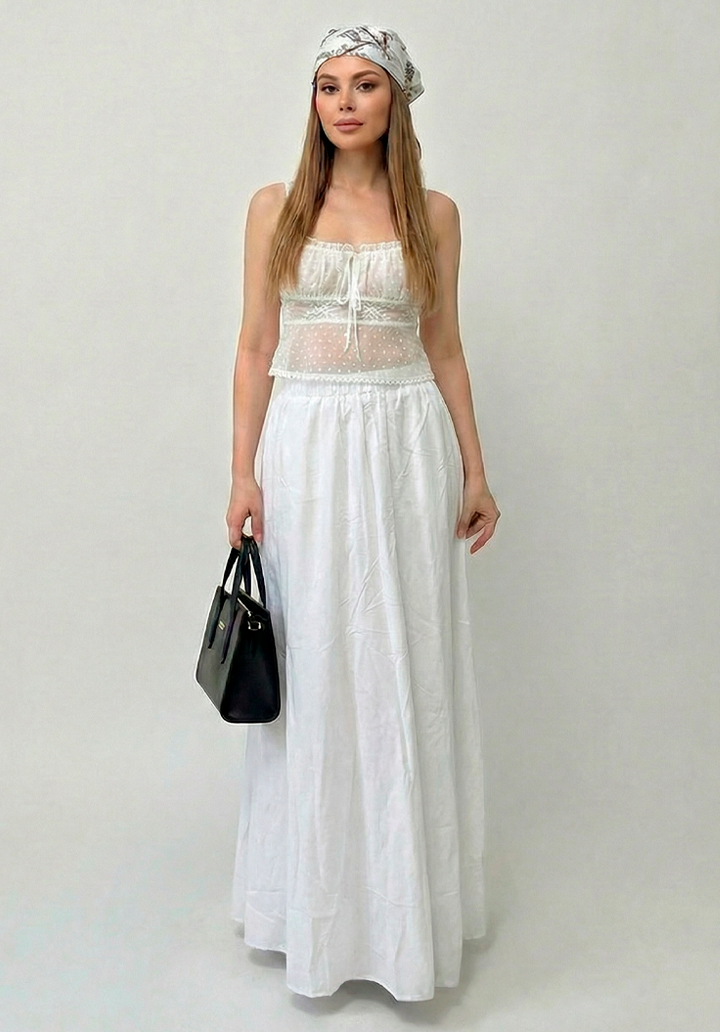 Kadın Astarlı Trikoton Kumaş Maksi Boy Yüksek Bel Salaş Kesim Etek  - 5