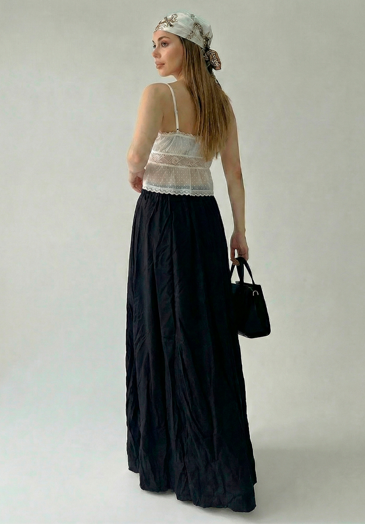 Kadın Astarlı Trikoton Kumaş Maksi Boy Yüksek Bel Salaş Kesim Etek  - 5