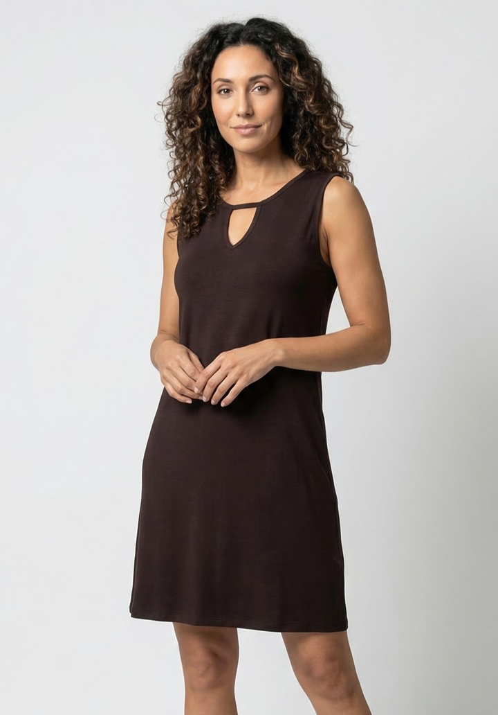 Kadın Viskon Damla Yaka Detaylı Kolsuz Rahat Kesim Günlük Elbise - 5