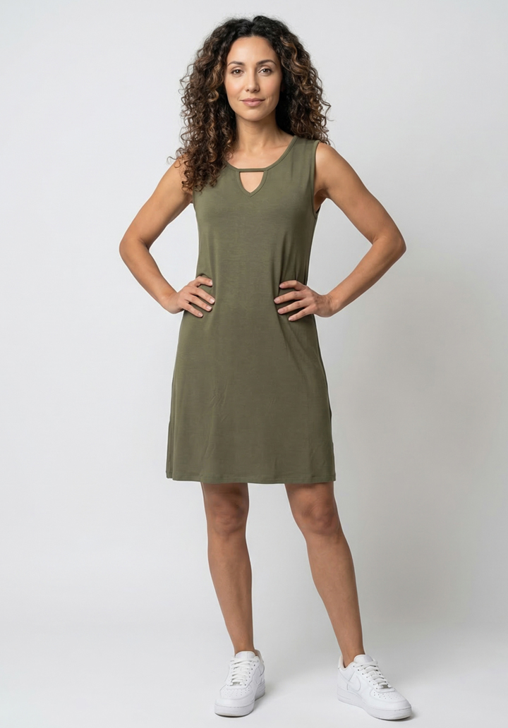 Kadın Viskon Damla Yaka Detaylı Kolsuz Rahat Kesim Günlük Elbise - 5