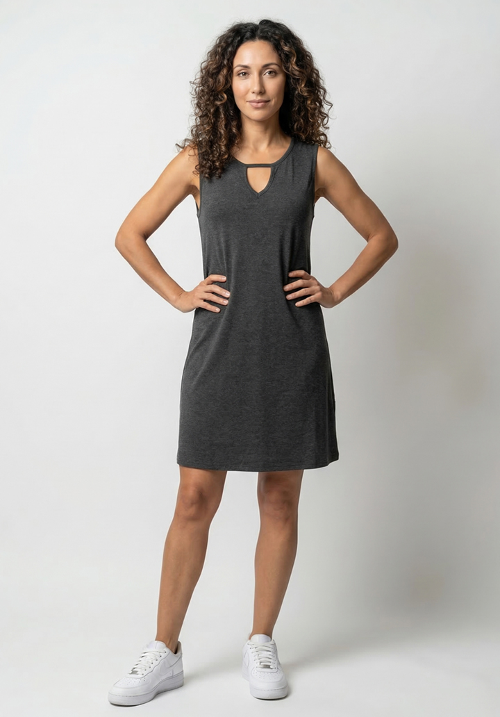 Kadın Viskon Damla Yaka Detaylı Kolsuz Rahat Kesim Günlük Elbise - 5