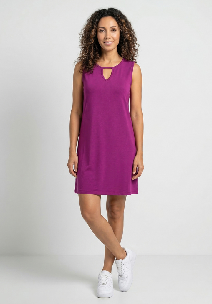 Kadın Viskon Damla Yaka Detaylı Kolsuz Rahat Kesim Günlük Elbise - 5