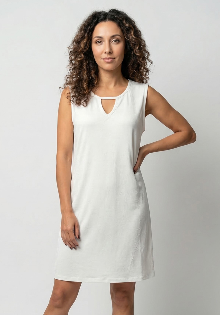 Kadın Viskon Damla Yaka Detaylı Kolsuz Rahat Kesim Günlük Elbise - 5