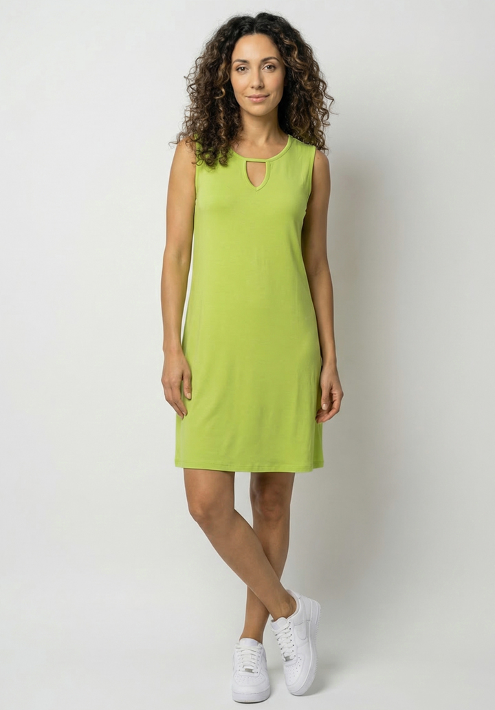 Kadın Viskon Damla Yaka Detaylı Kolsuz Rahat Kesim Günlük Elbise - 5