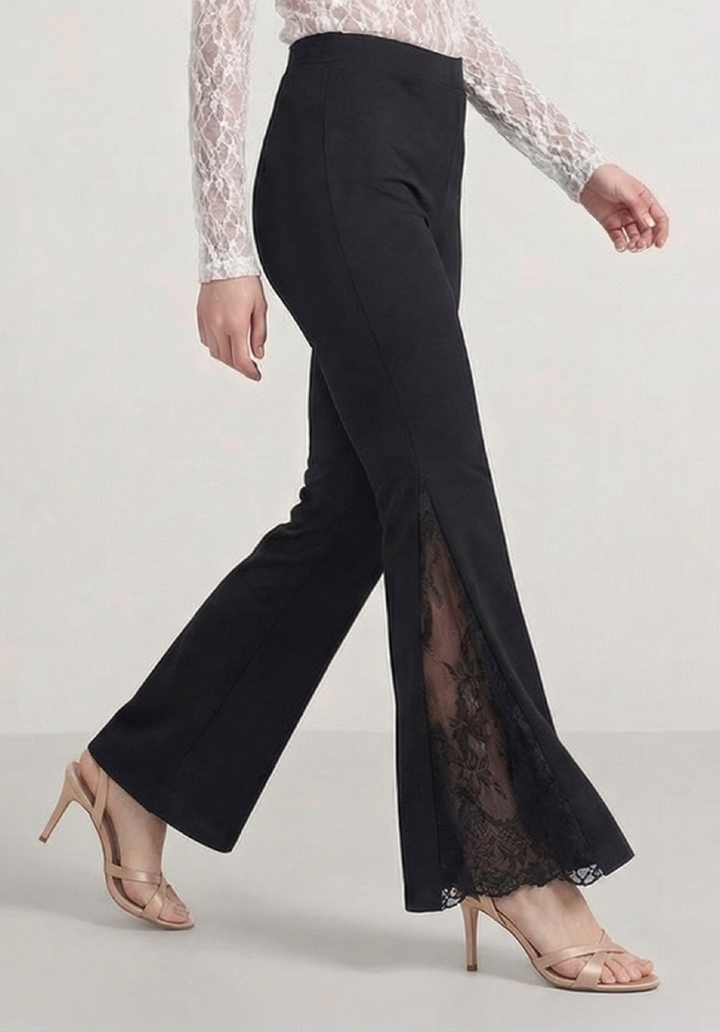 Dantel Eklemeli İspanyol Paça Scuba Tayt Pantolon - 5